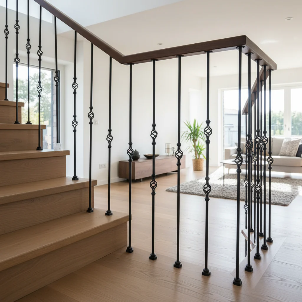 Premium 16mm Diameter Round Hollow Bar Stair Spindle with Double Basket Design, Powder Coated Black Finish, Height 1117mm - Image 2