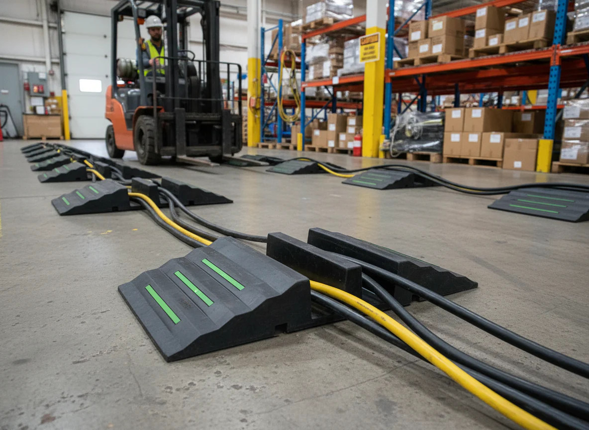 Premium Rubber Hose and Cable Ramp with Dual Channels and High Load Capacity - 820 x 310 x 102 mm