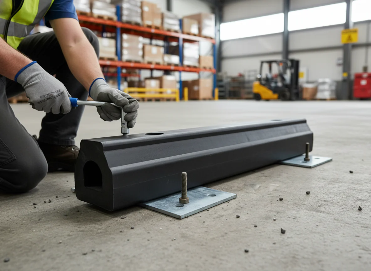 Premium Rubber Kerb Protection – 1m Extruded with Fixing Plates for Parking Bays