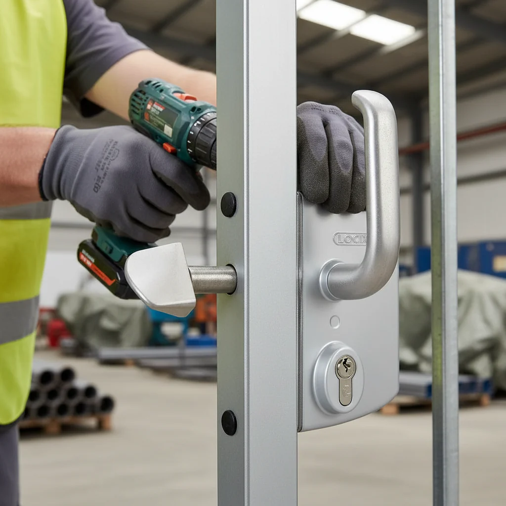 Premium Sliding Gate Lock for 50mm Box Section - Stainless Steel Mechanism with Adjustable Mounting and Reinforced Handle Pair