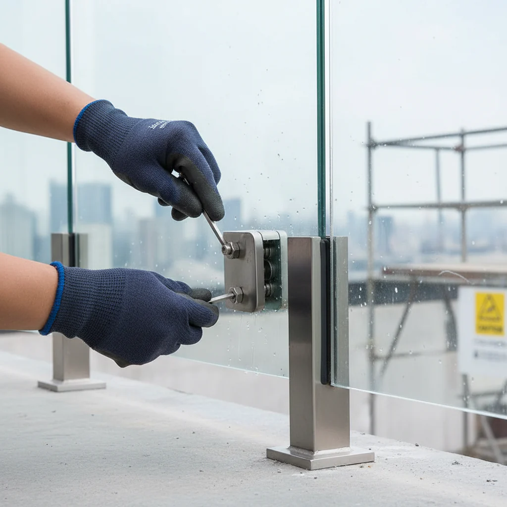 Premium Square Type Glass Clamp 52 x 52 x 31mm for Flat Post with Rubber Inserts and Optional Safety Pin