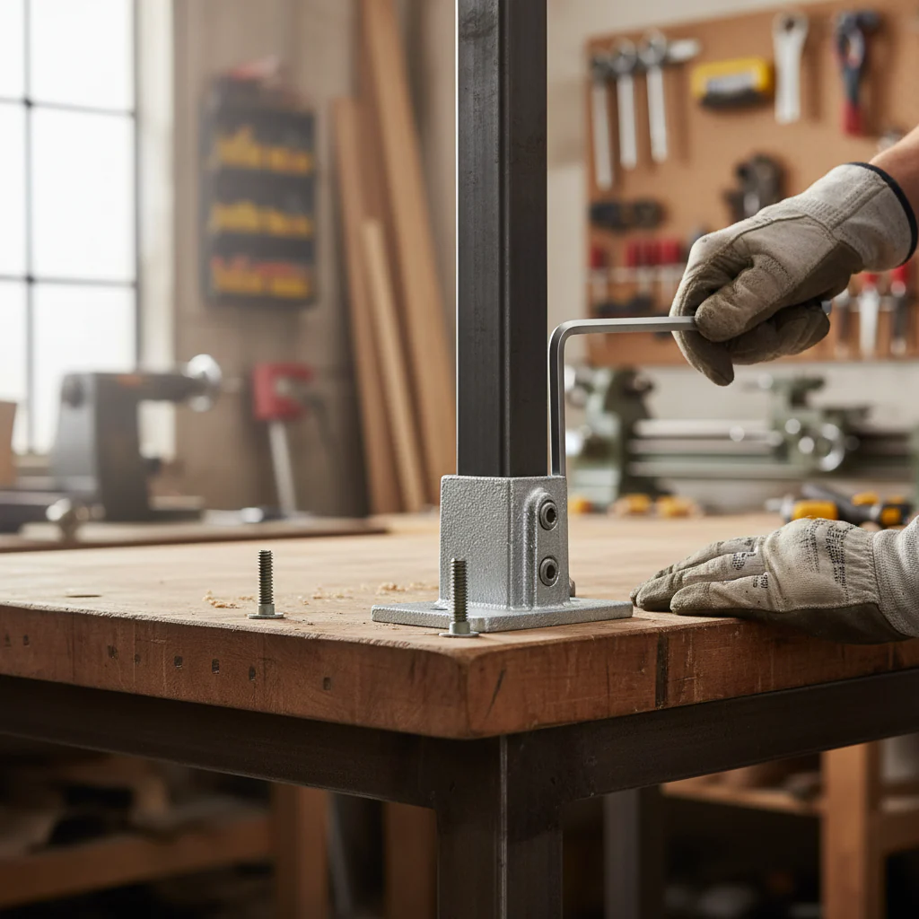 Premium Rectangular Base Square Key Clamp for 40mm Box Section - Durable Flange for Upright Support