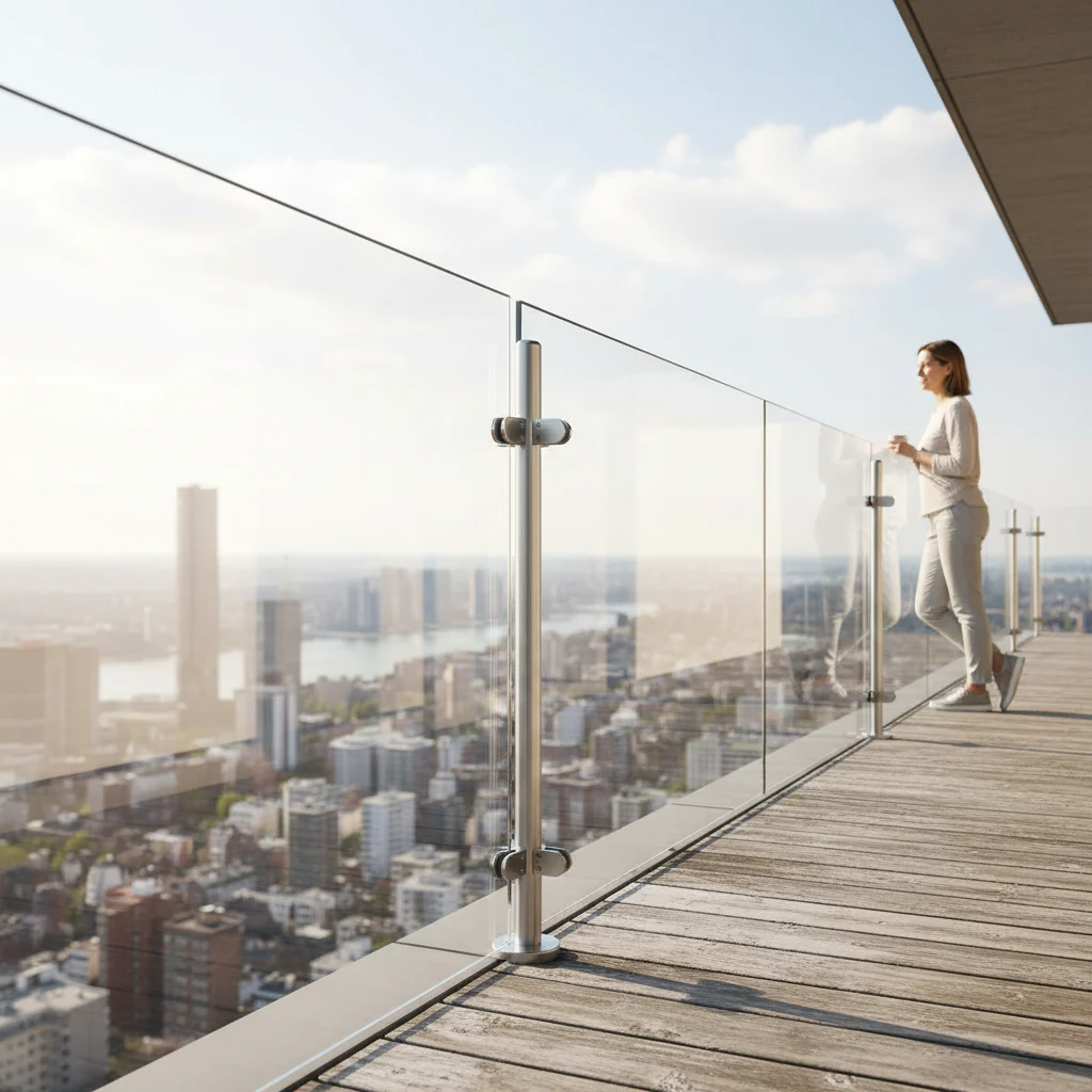 Premium Heavy Duty Stainless Steel Glass Balustrade Corner Post 42.4mm x 2.0mm with Post Cap and Glass Clamps - Image 2