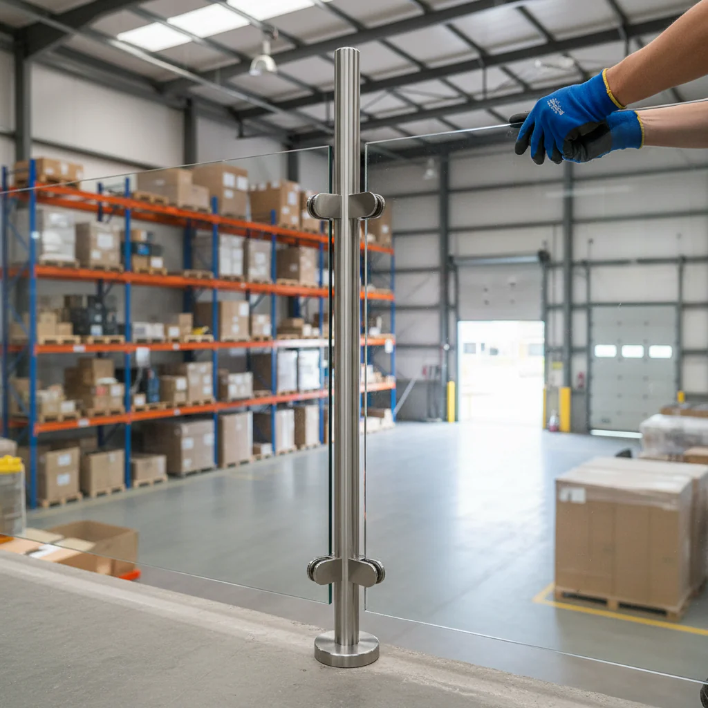 Premium 304 Stainless Steel Glass Balustrade Corner Post 42.4mm with Post Cap and Glass Clamps for 8mm to 12mm Glass