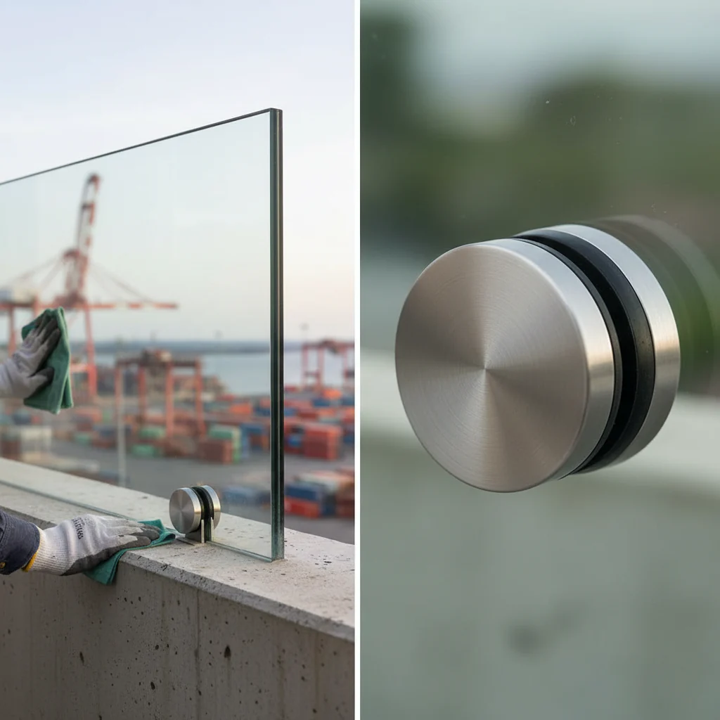Premium 316 Stainless Steel Glass Holder for Flat Posts or Walls - Suits 8-18mm Glass with M8 Thread and Satin Finish