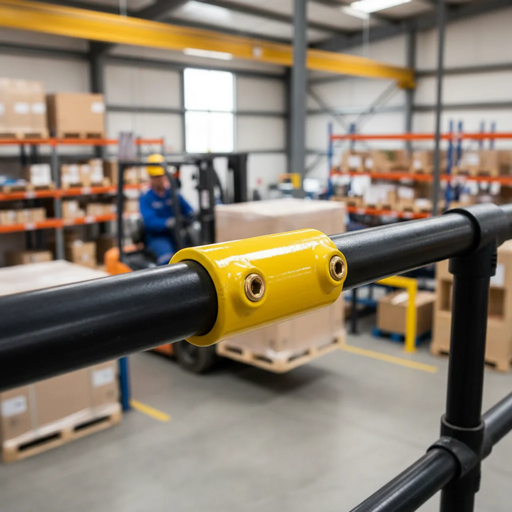 Premium Straight Joint Key Clamp for 42.4mm Tube - Yellow Powder Coated Connector with Durable Grub Screws for Internal Use