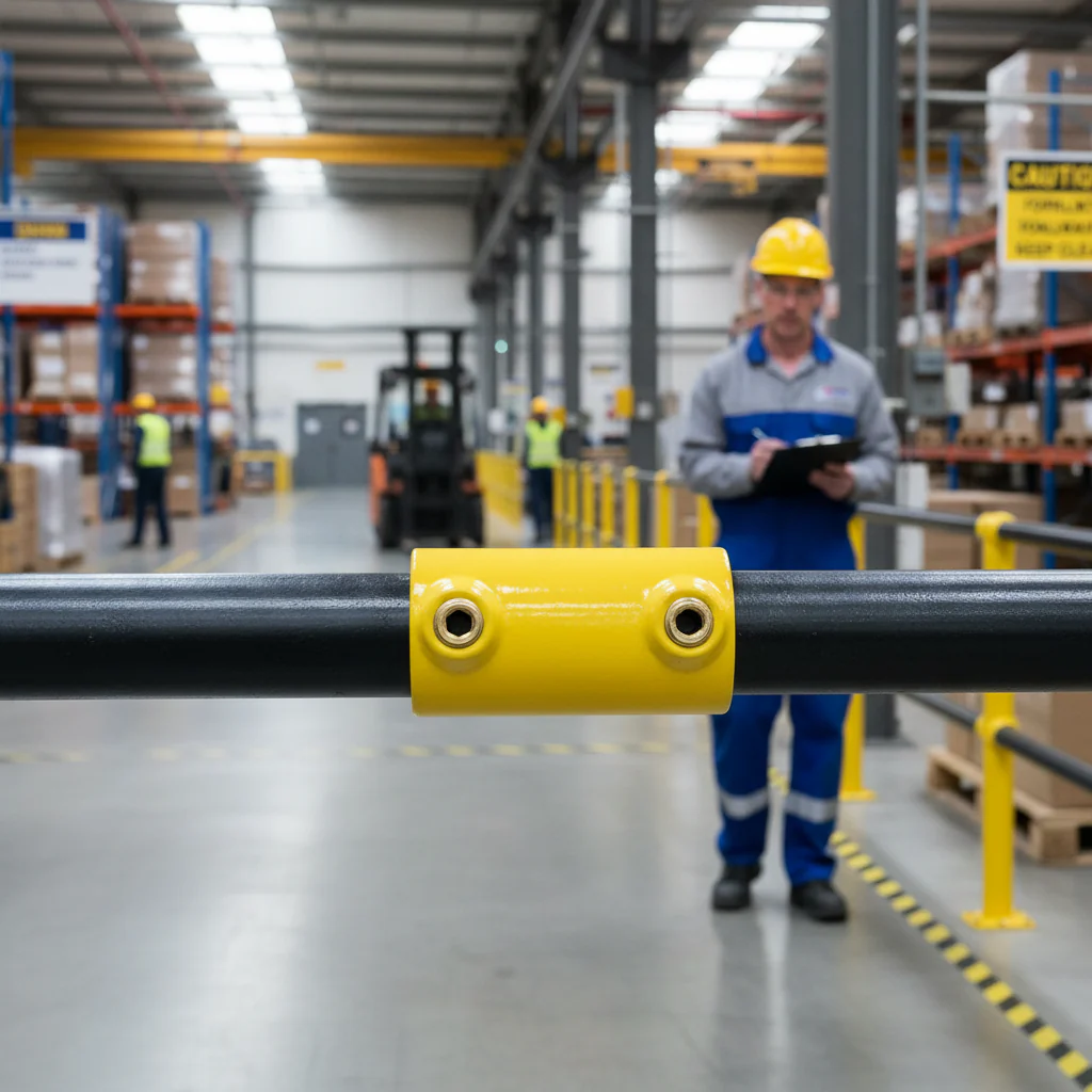 Premium Straight Joint Key Clamp for 42.4mm Tube - Yellow Powder Coated Connector with Durable Grub Screws for Internal Use - Image 2