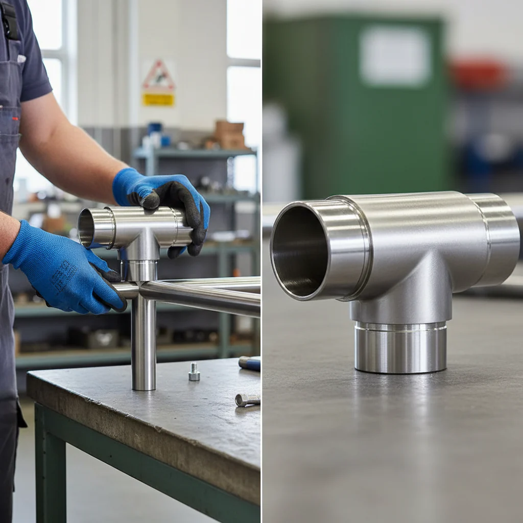 Premium 316 Stainless Steel Tee Connector for 42.4mm x 2mm Tubing with Satin Finish