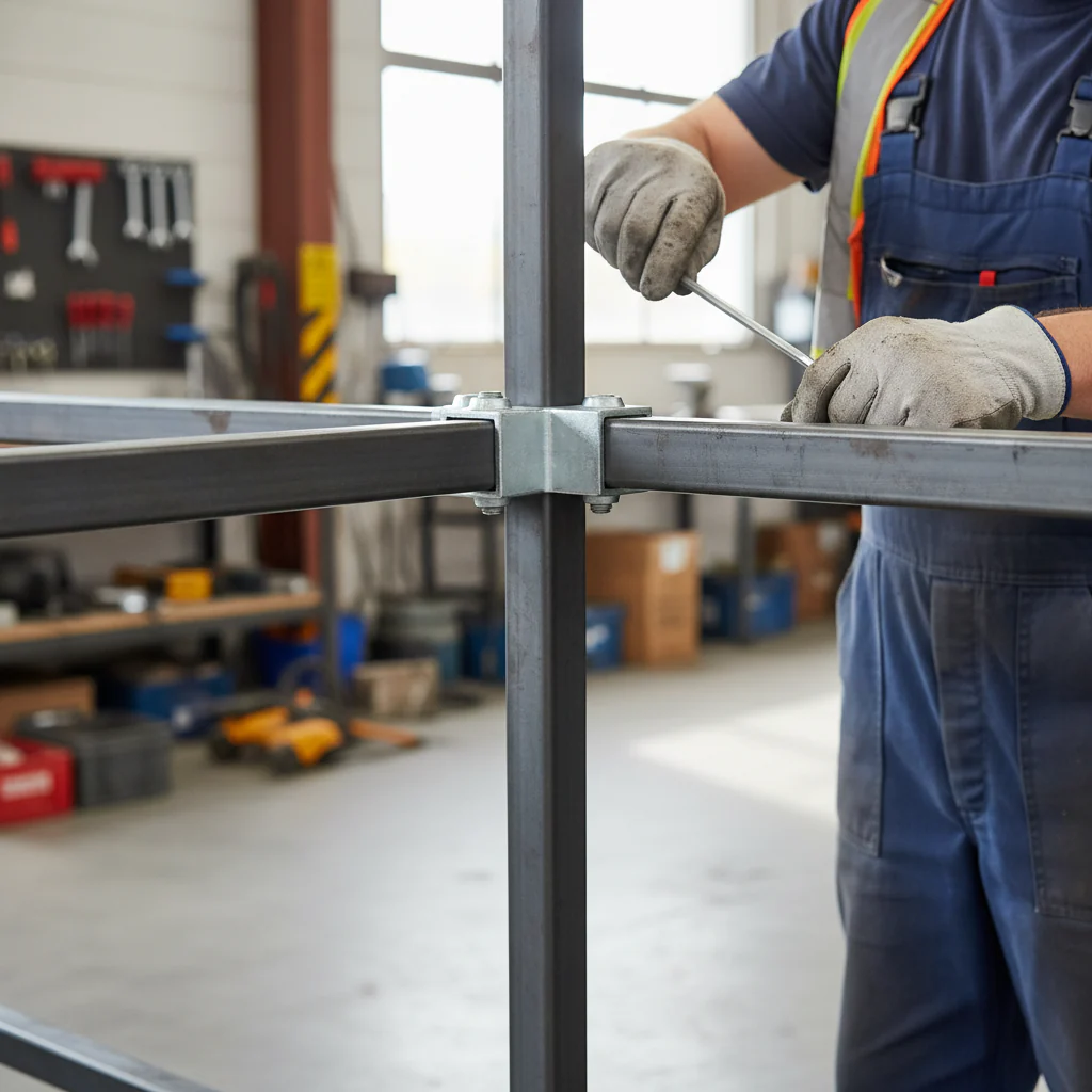 Professional 3 Way Side Outlet Tee for 25mm Square Box Section - Heavy Duty Design for Robust Structural Support