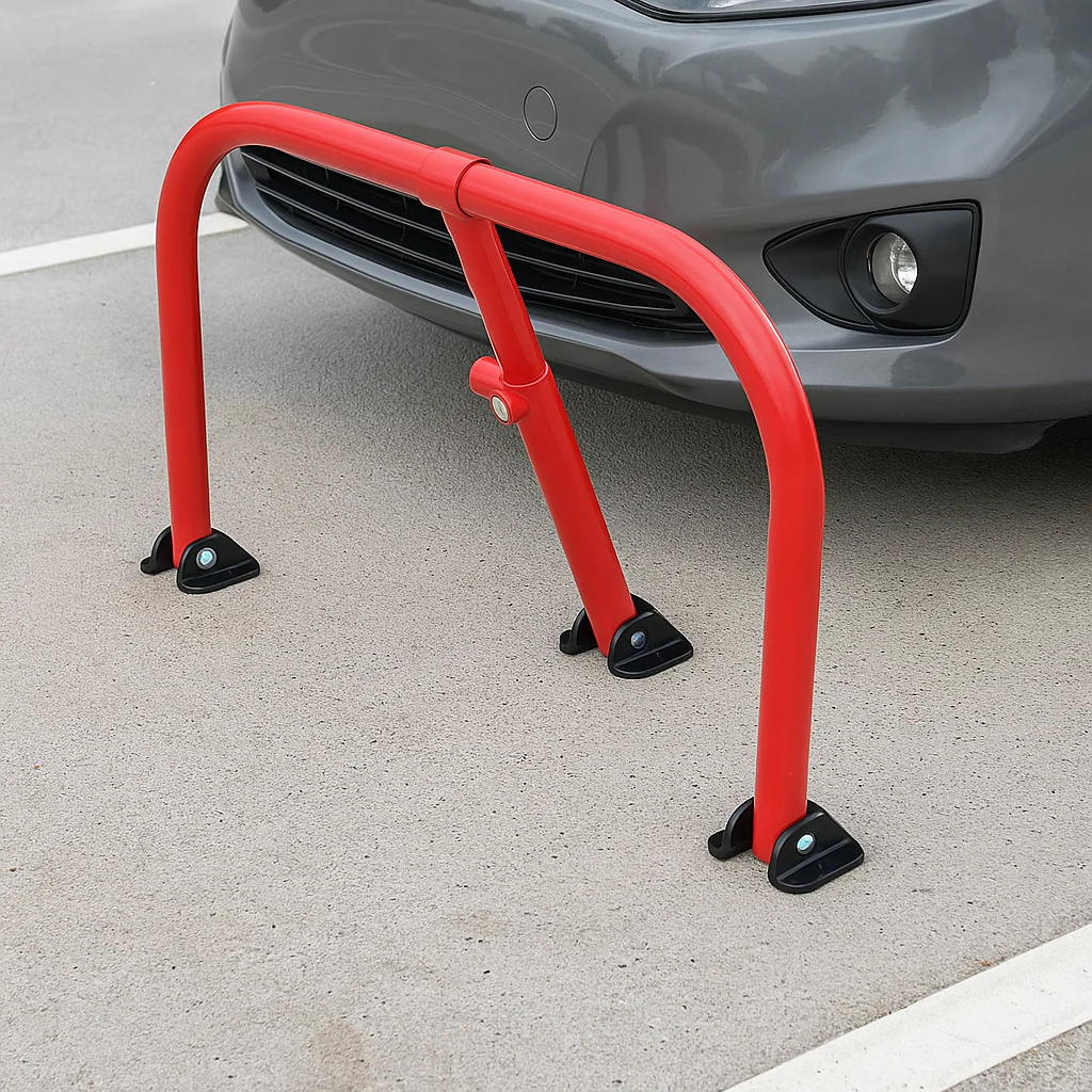 Heavy-Duty Red Fold-Down Hoop Barrier with Integral Lock – Secure Car-Park & Driveway Access - Image 6