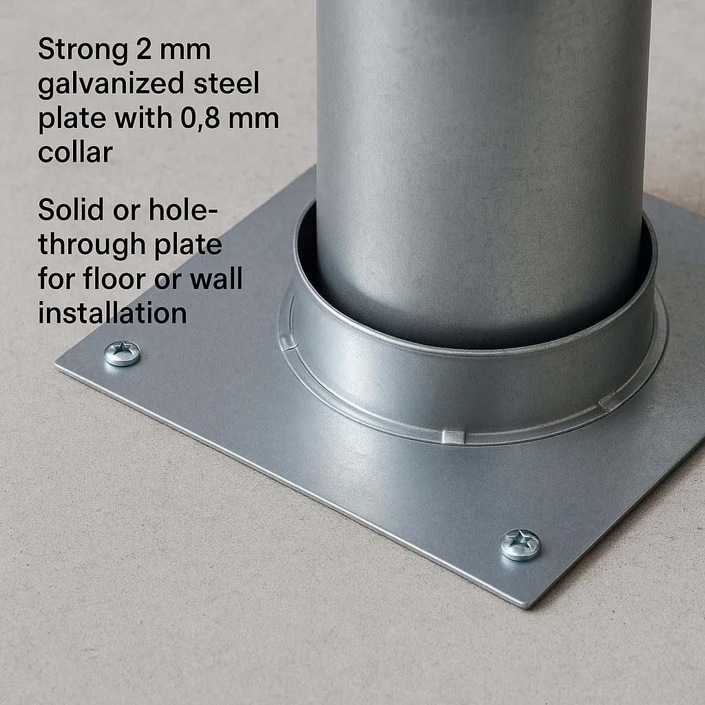 Galvanised Steel Slip Duct Fixing Plate – Solid or Open Centre – Secure Ducting to Floor or Wall – Industrial Ventilation Fitting - Image 3