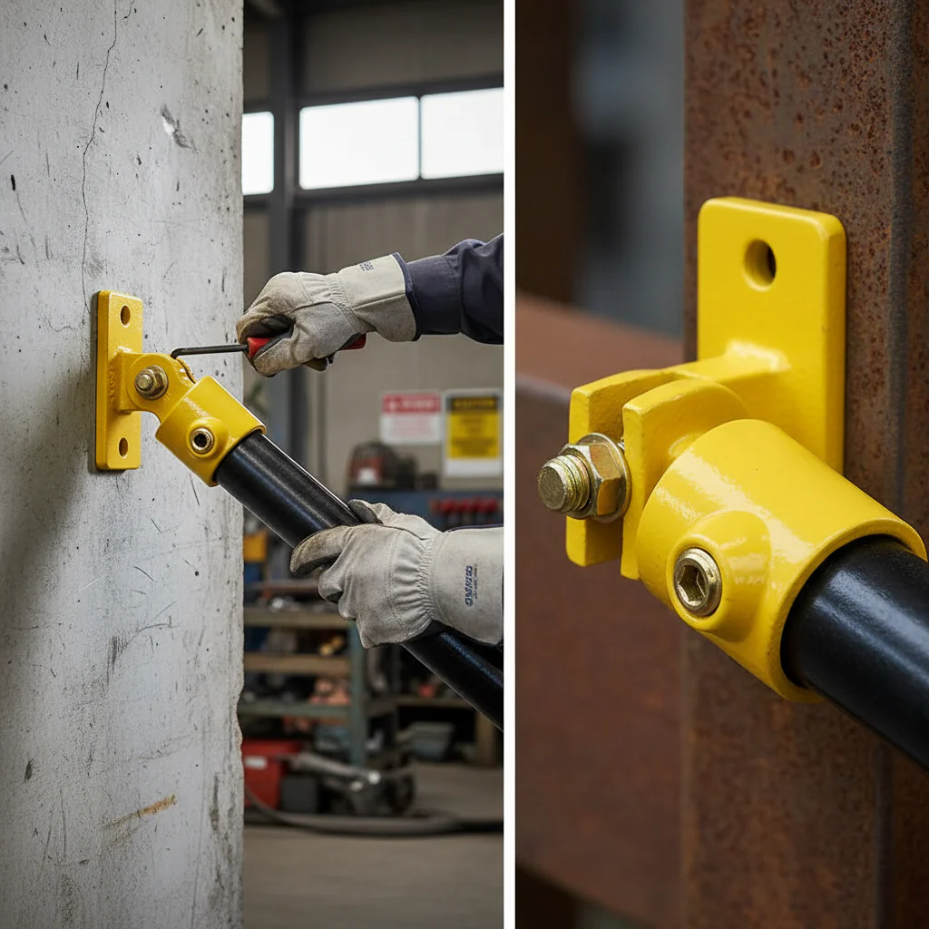 Premium Swivel Angle Wall Flange Fitting for 48.3mm Tube - Yellow Powder Coated Finish for Internal Installations