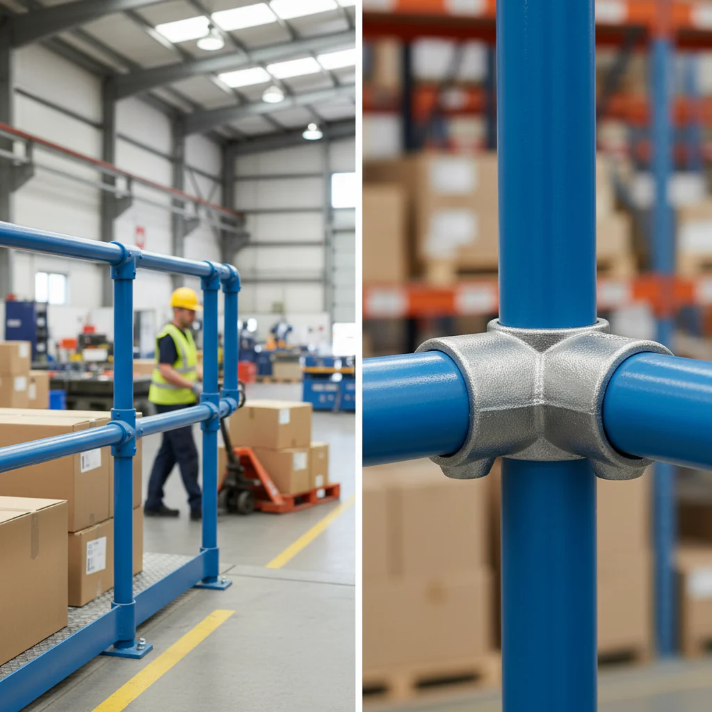 Premium Three Way 90° Mid Rail Corner Key Clamp for 42.4mm Tube Applications - High-Quality Professional Grade for Industrial and Commercial Applic...