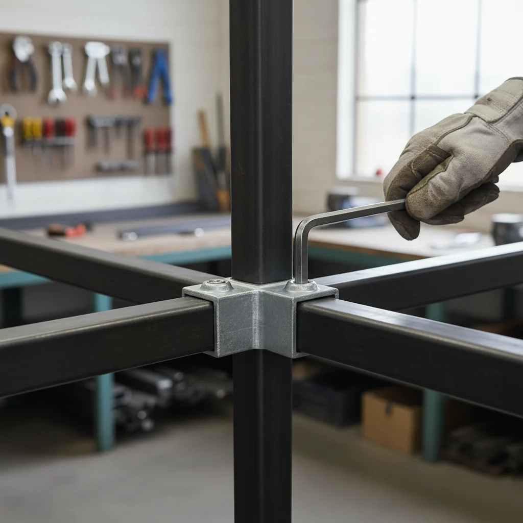 Premium Three Way Mid Corner Square Key Clamp for 25mm Box Section - Heavy Duty Fitting for Middle Rail Applications