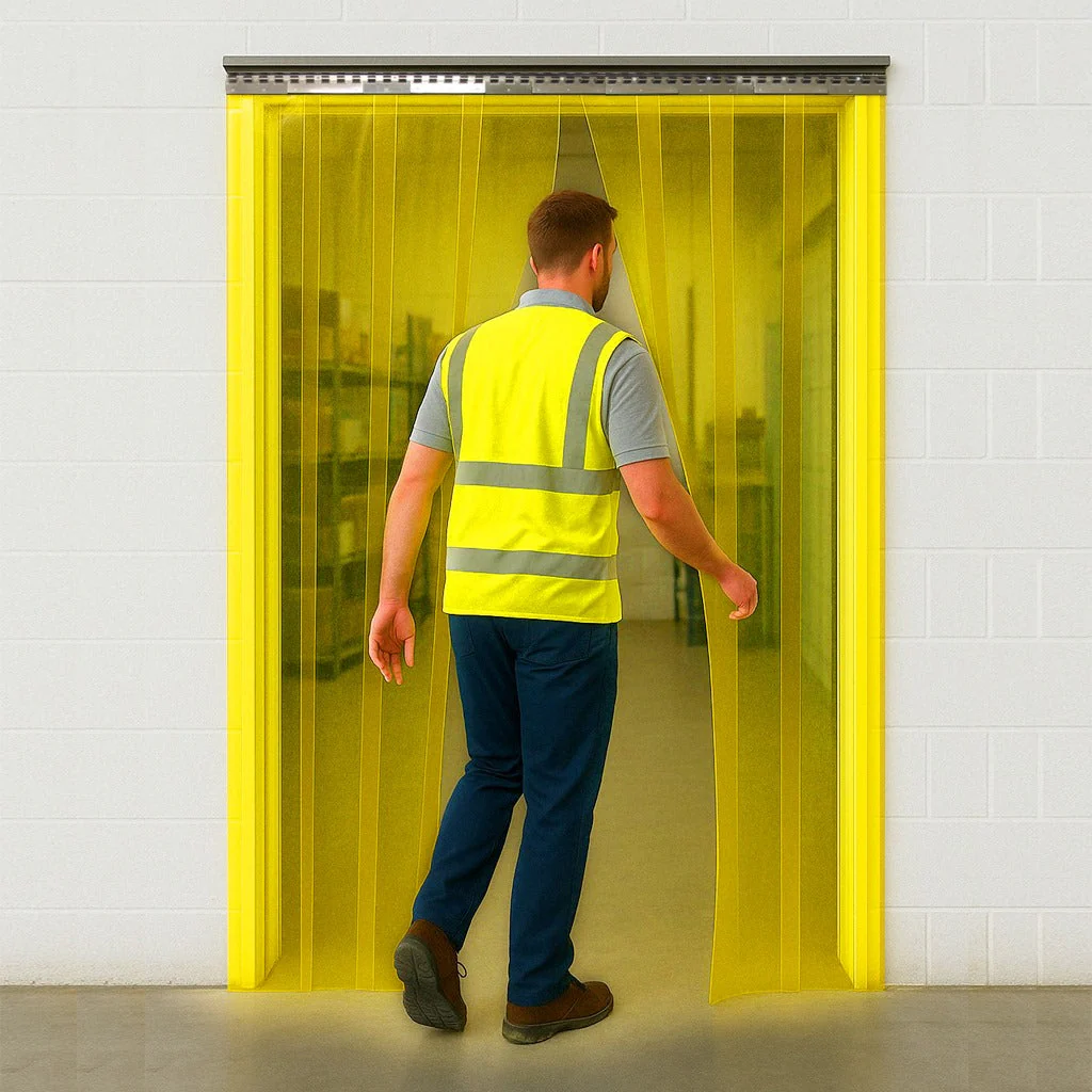 Premium Transparent Yellow PVC Strip Curtain Kit – Hook-On, UV-Stable Exhibition Barrier (Ready-Made Doorway Curtain) - Image 3