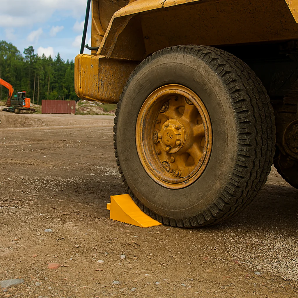 Heavy-Duty Solid Rubber Wheel Chock – 280 × 196 × 186 mm, 44 Ton Load Capacity, Built-In Handle – Ideal for HGVs & Industrial Use - Image 2